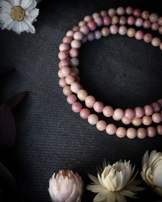 Rhodonite Round Bead Bracelet 4mm