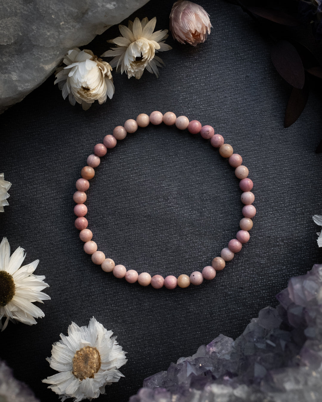Rhodonite Round Bead Bracelet 4mm