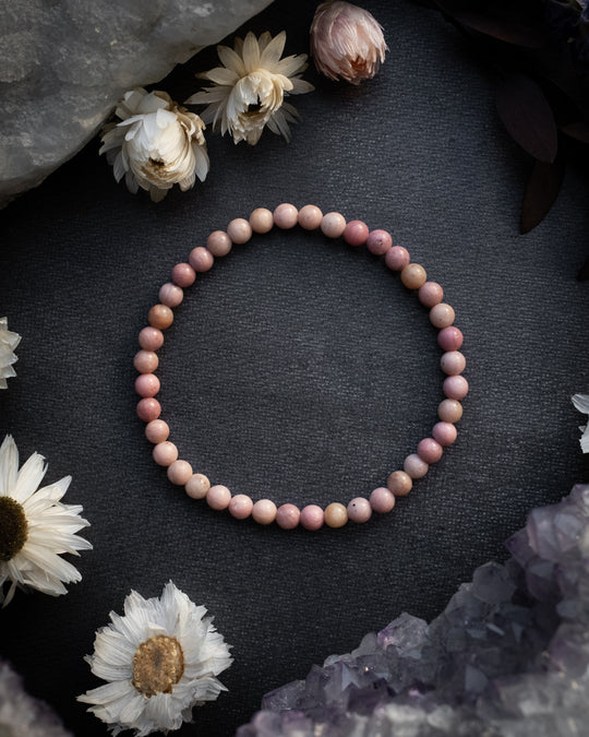 Rhodonite Round Bead Bracelet 4mm