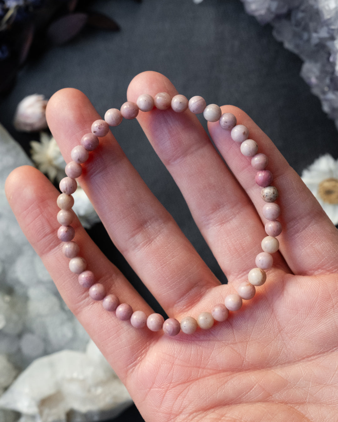 Rhodonite Round Bead Bracelet 4mm