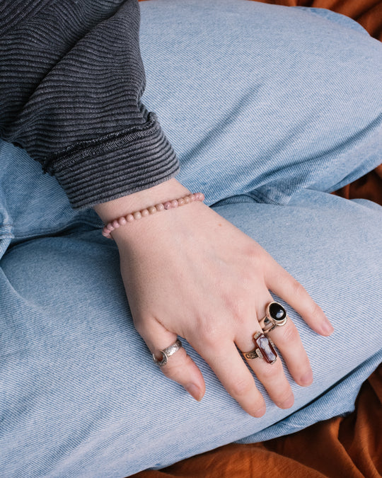 Rhodonite Round Bead Bracelet 4mm