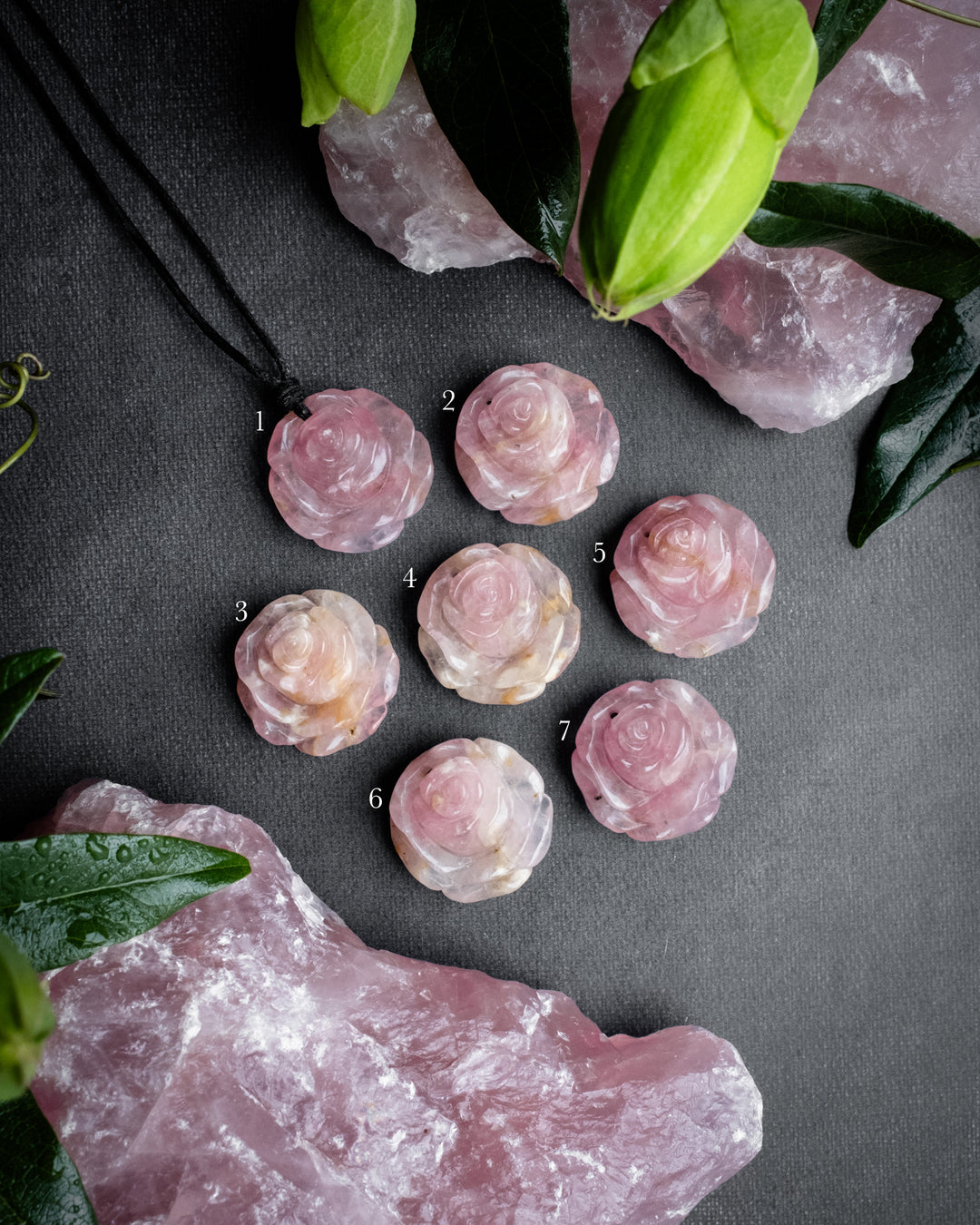 Rose Quartz Hand Carved Rose Necklace