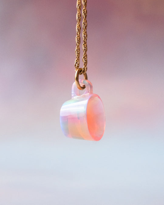 Rose Aura Opal Hand Carved Mug Necklace - The Healing Pear