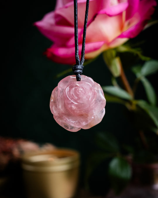 Rose Quartz Hand Carved Rose Necklace