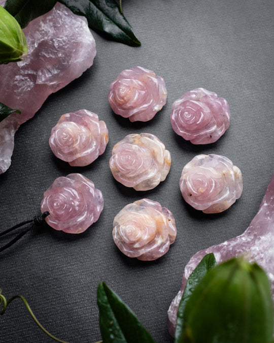 Rose Quartz Hand Carved Rose Necklace