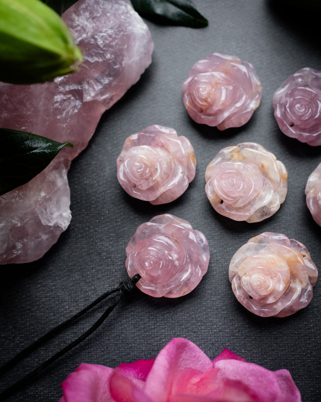 Rose Quartz Hand Carved Rose Necklace