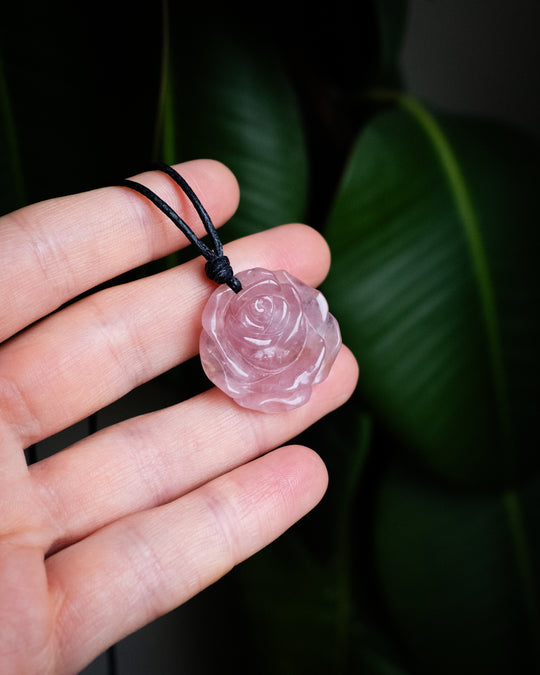 Rose Quartz Hand Carved Rose Necklace