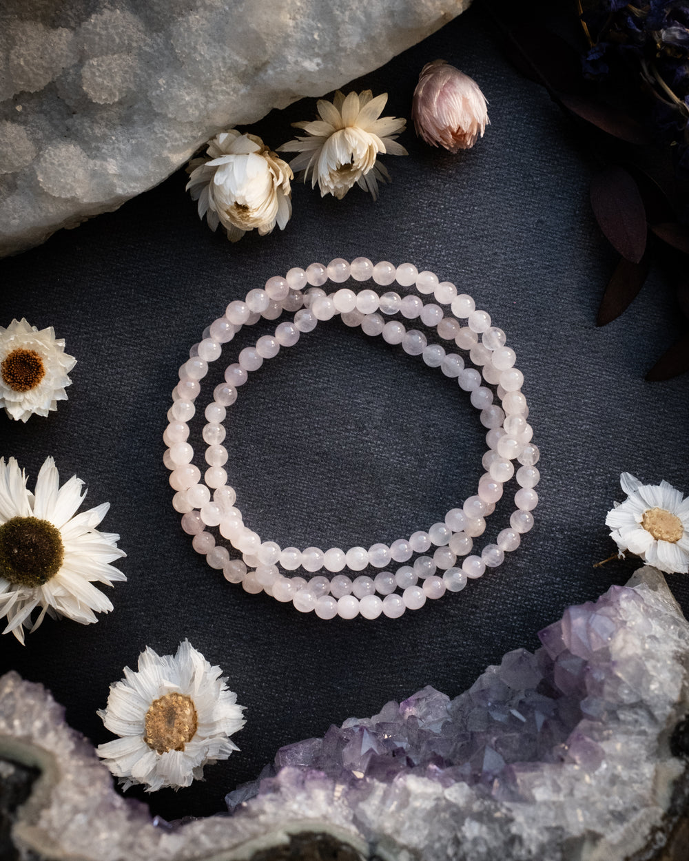 Rose Quartz Round Bead Bracelet 4mm