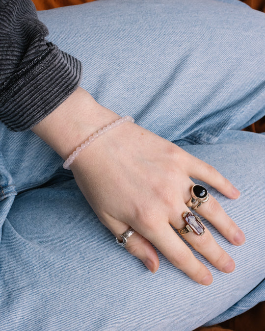 Rose Quartz Round Bead Bracelet 4mm