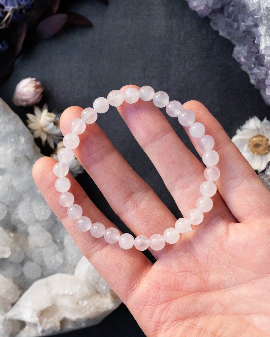 Rose Quartz Round Bead Bracelet 6mm
