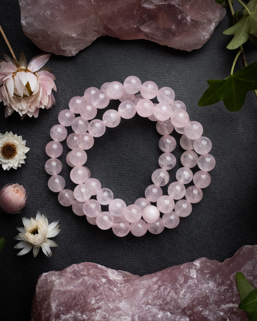 Rose Quartz Round Bead Bracelet 8mm - The Healing Pear