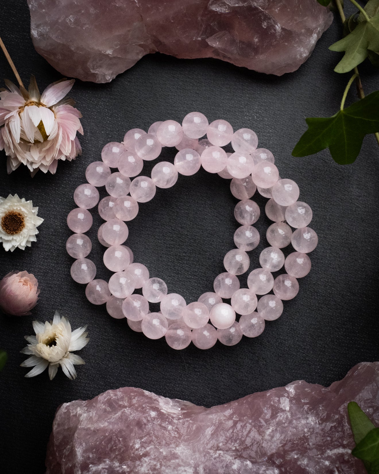 Rose Quartz Round Bead Bracelet 8mm - The Healing Pear