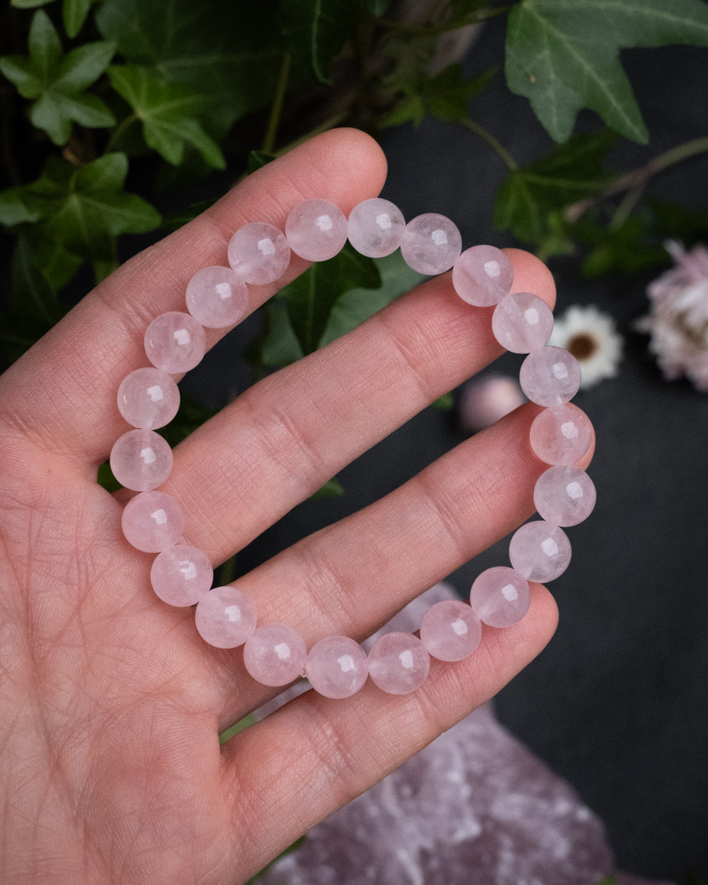 Rose Quartz Round Bead Bracelet 8mm - The Healing Pear