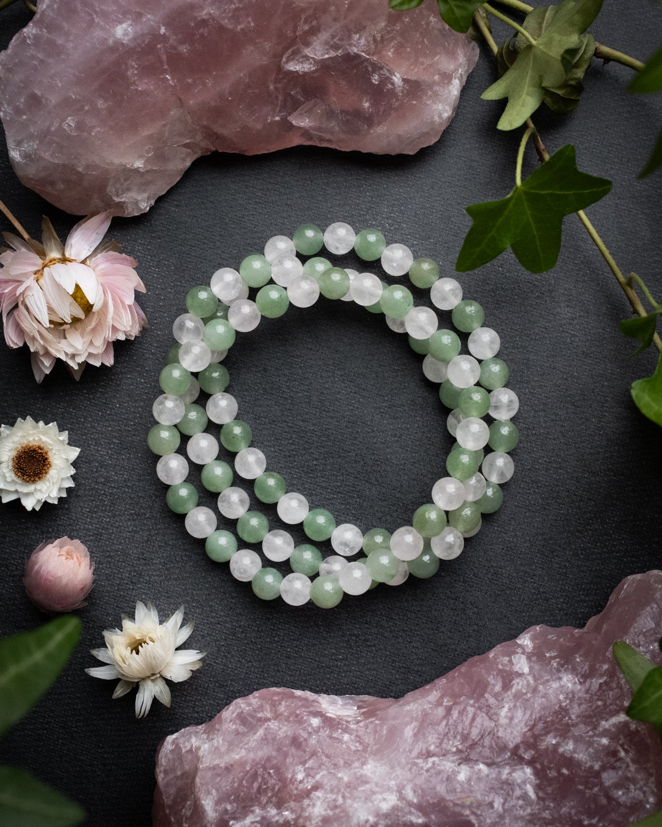 Rose Quartz & Aventurine Round Bead Bracelet 6mm - The Healing Pear
