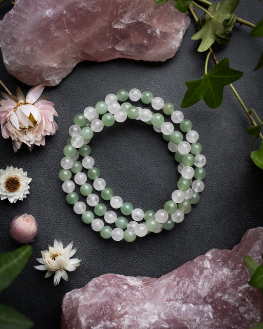 Rose Quartz & Aventurine Round Bead Bracelet 6mm - The Healing Pear