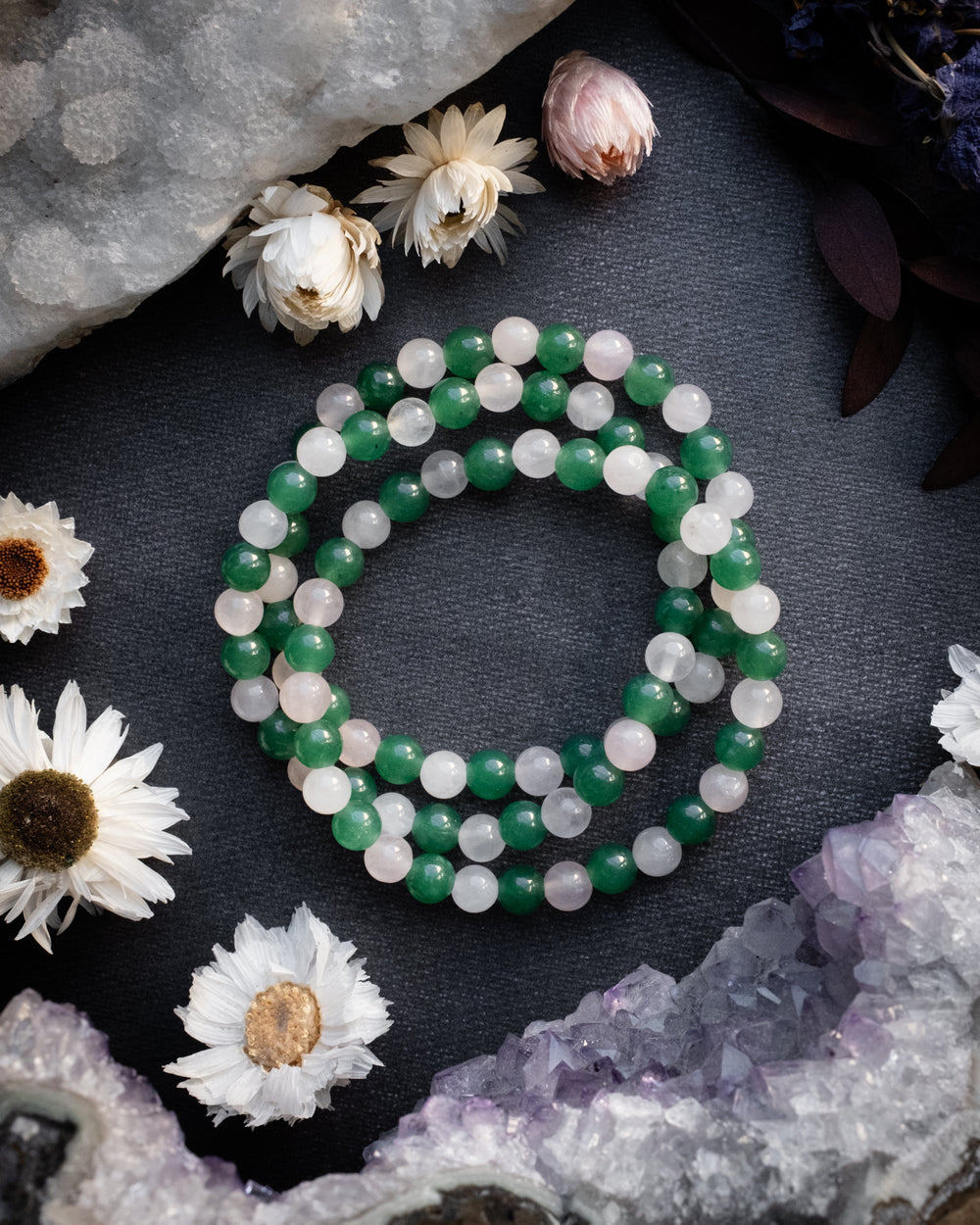 Rose Quartz & Aventurine Round Bead Bracelet 6mm