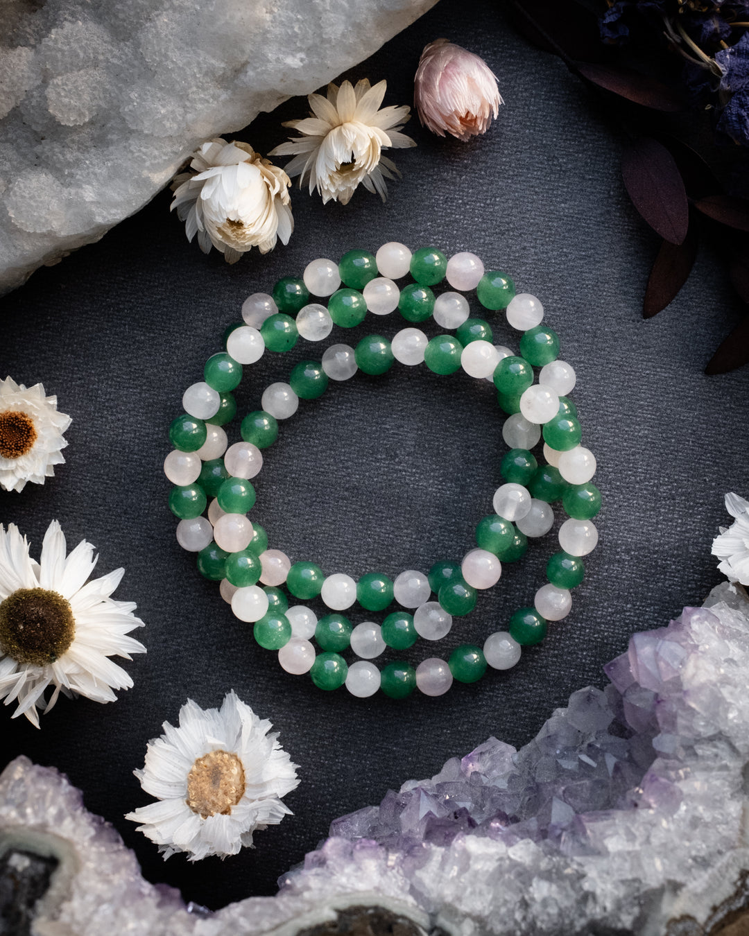 Rose Quartz & Aventurine Round Bead Bracelet 6mm