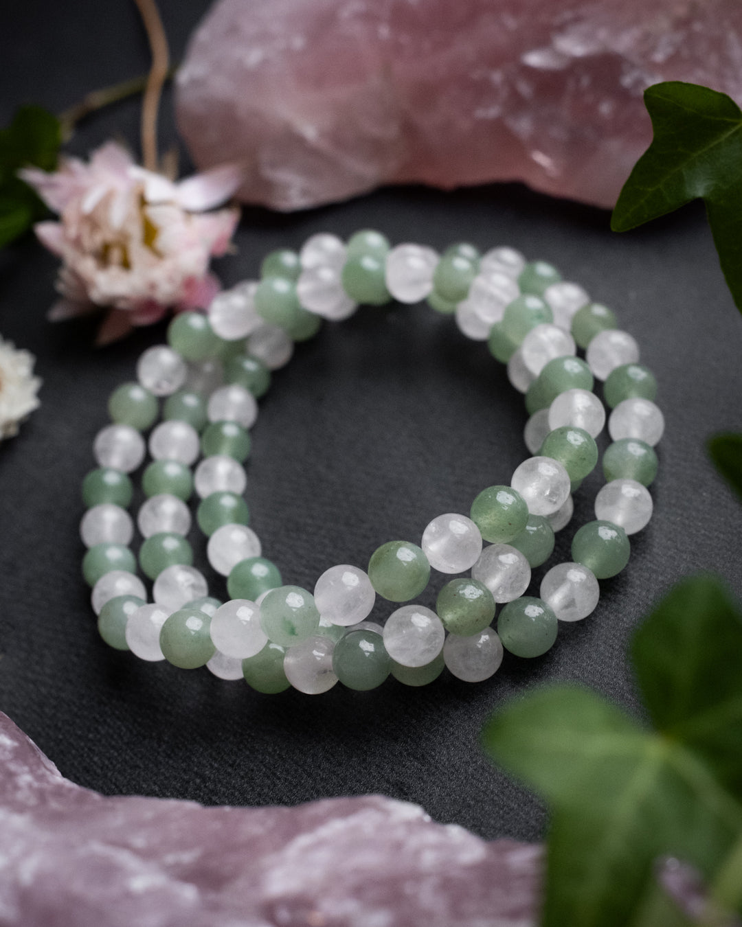Rose Quartz & Aventurine Round Bead Bracelet 6mm - The Healing Pear