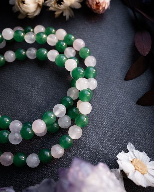 Rose Quartz & Aventurine Round Bead Bracelet 6mm