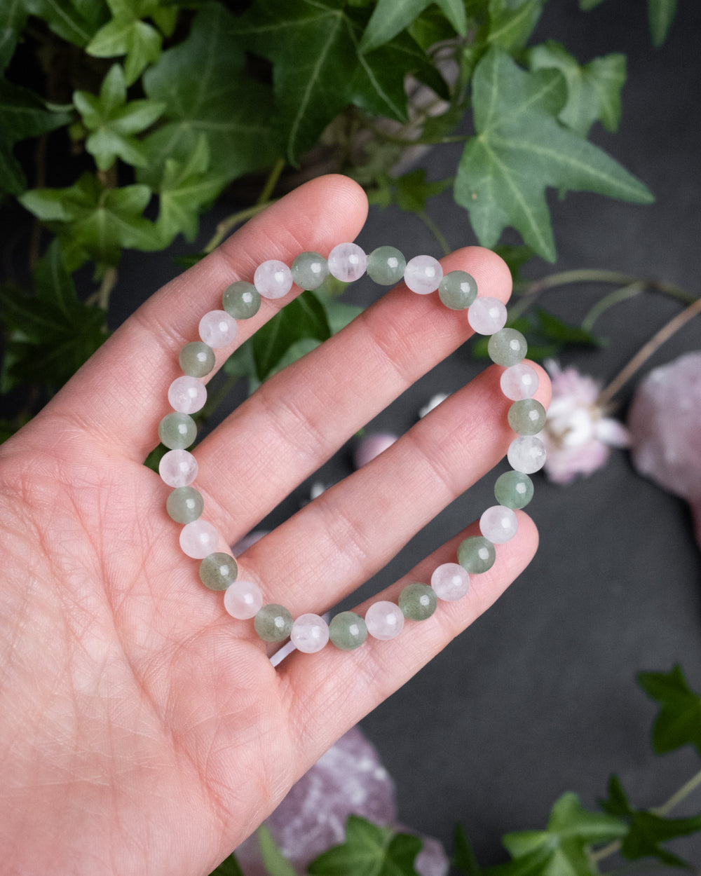 Rose Quartz & Aventurine Round Bead Bracelet 6mm - The Healing Pear