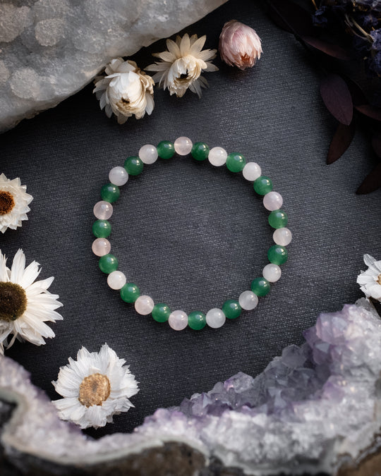 Rose Quartz & Aventurine Round Bead Bracelet 6mm