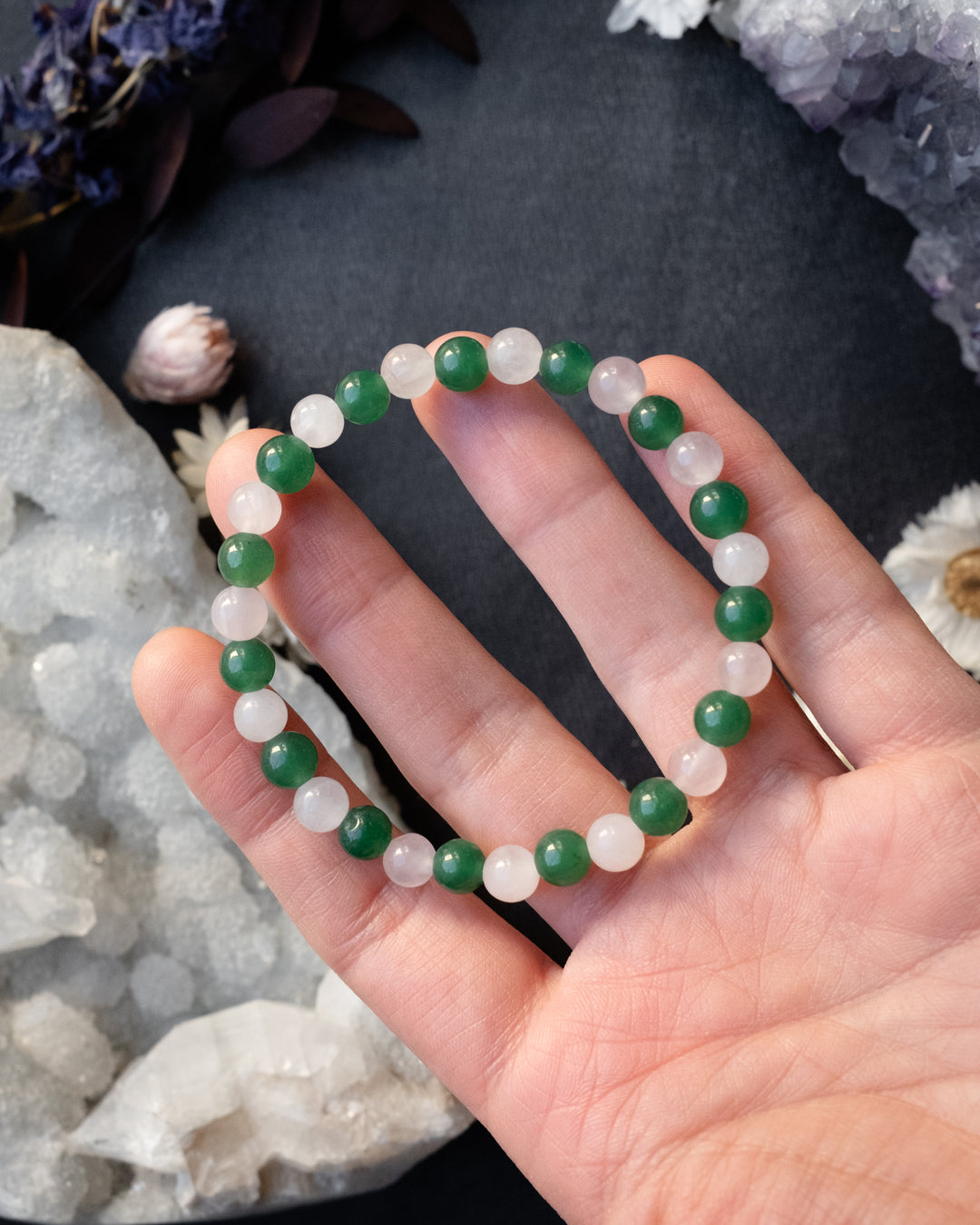 Rose Quartz & Aventurine Round Bead Bracelet 6mm