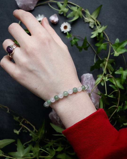 Rose Quartz & Aventurine Round Bead Bracelet 6mm - The Healing Pear