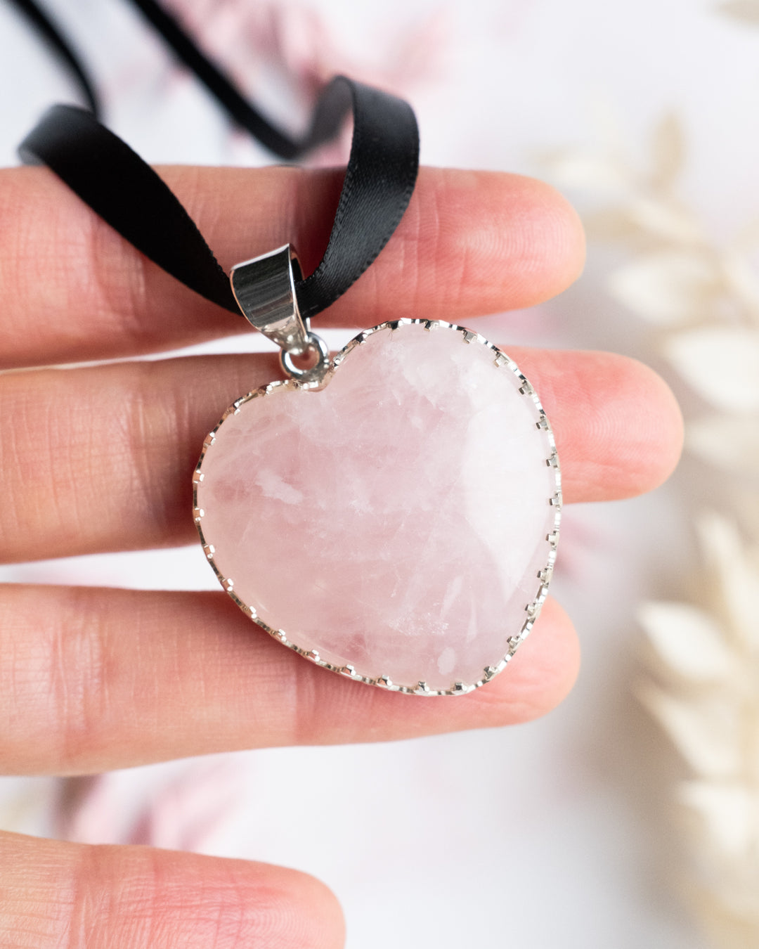 Rose Quartz Heart Sterling Silver Gallery Necklace - The Healing Pear