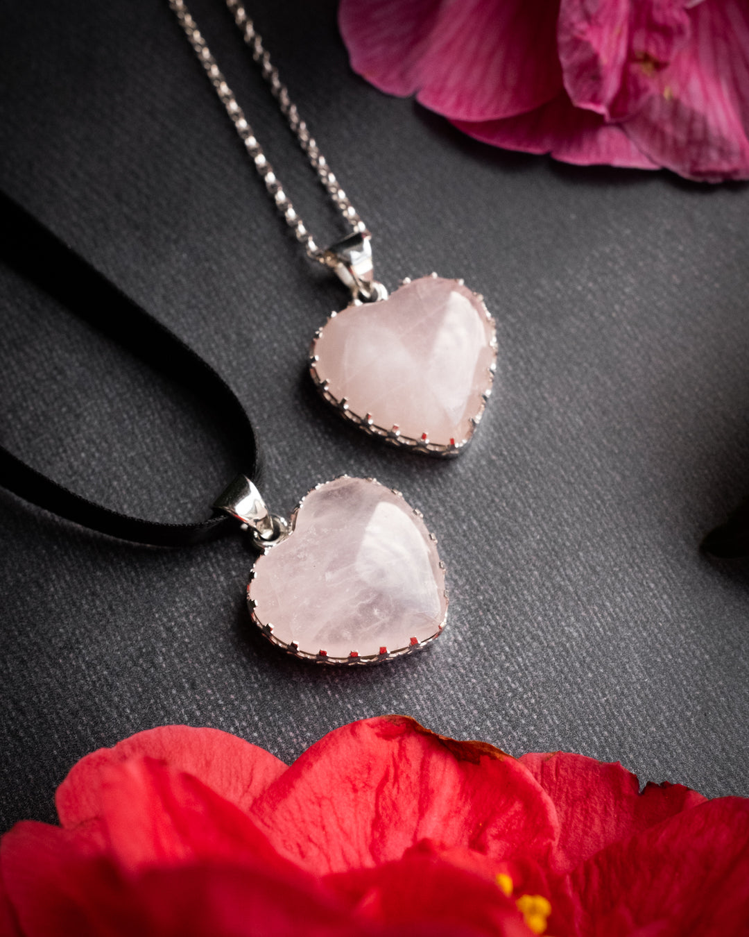 Rose Quartz Heart Sterling Silver Gallery Necklace - The Healing Pear