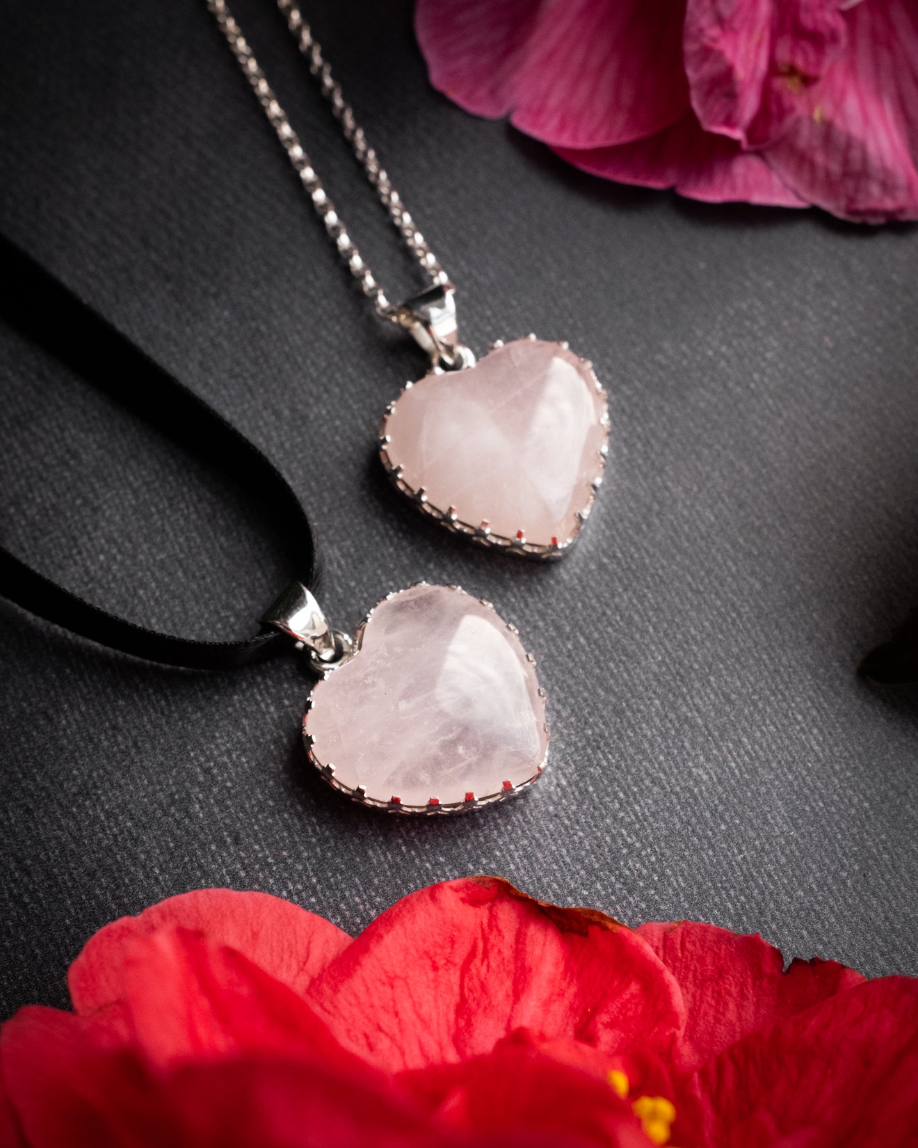 Rose Quartz Heart Sterling Silver Gallery Necklace - The Healing Pear