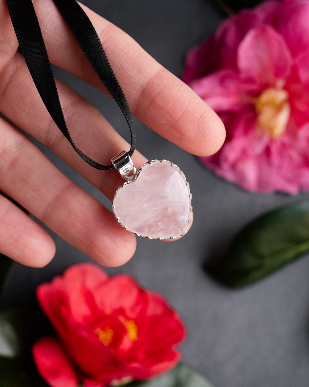 Rose Quartz Heart Sterling Silver Gallery Necklace - The Healing Pear