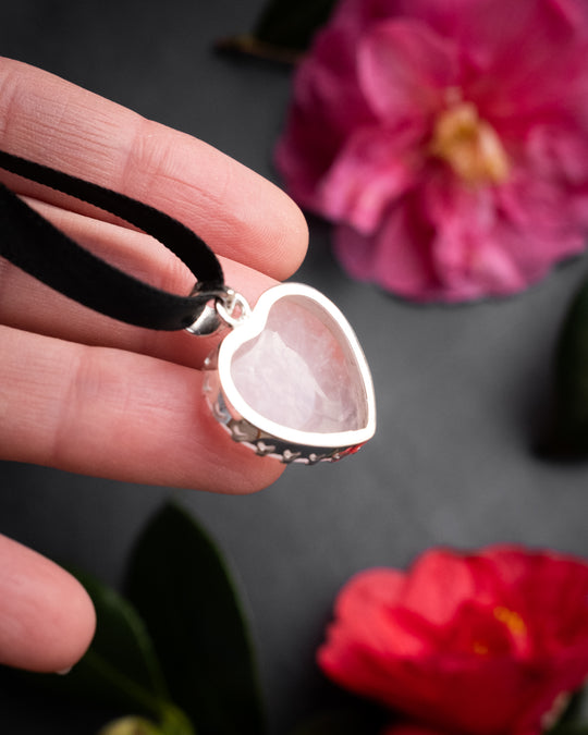 Rose Quartz Heart Sterling Silver Gallery Necklace - The Healing Pear
