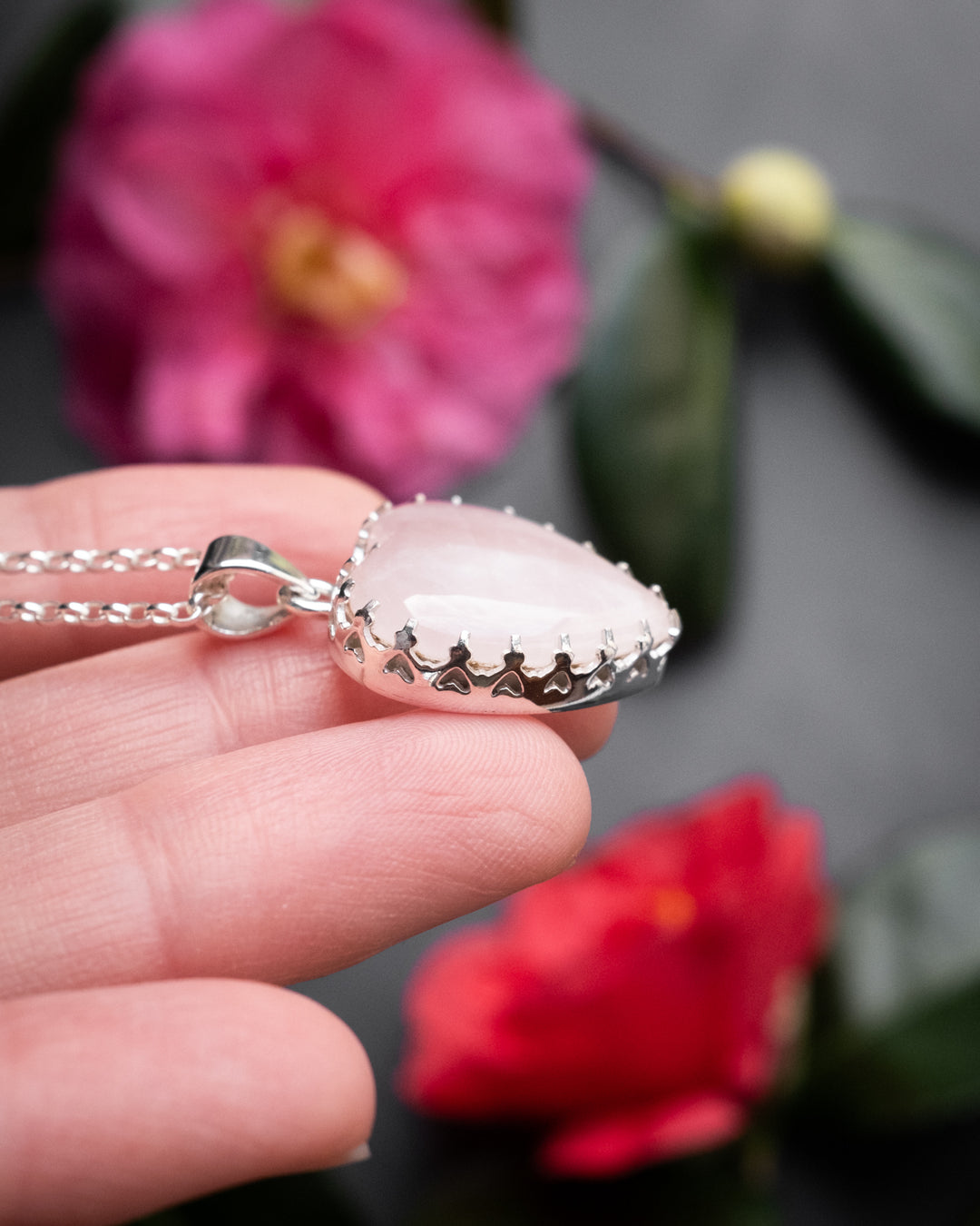 Rose Quartz Heart Sterling Silver Gallery Necklace - The Healing Pear
