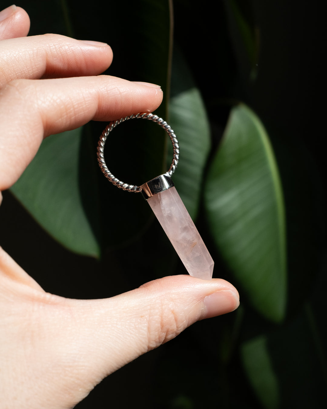 Rose Quartz Point Sterling Silver Necklace