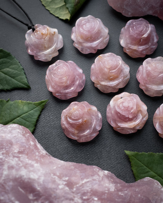 Rose Quartz Hand Carved Rose Necklace - The Healing Pear