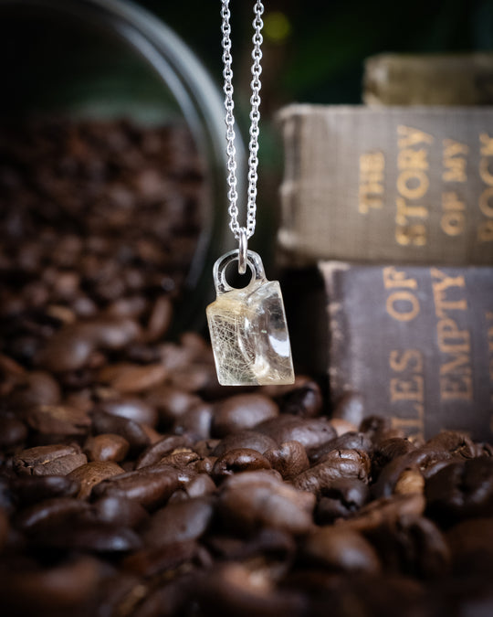 Golden Rutilated Quartz Hand Carved Mug Necklace