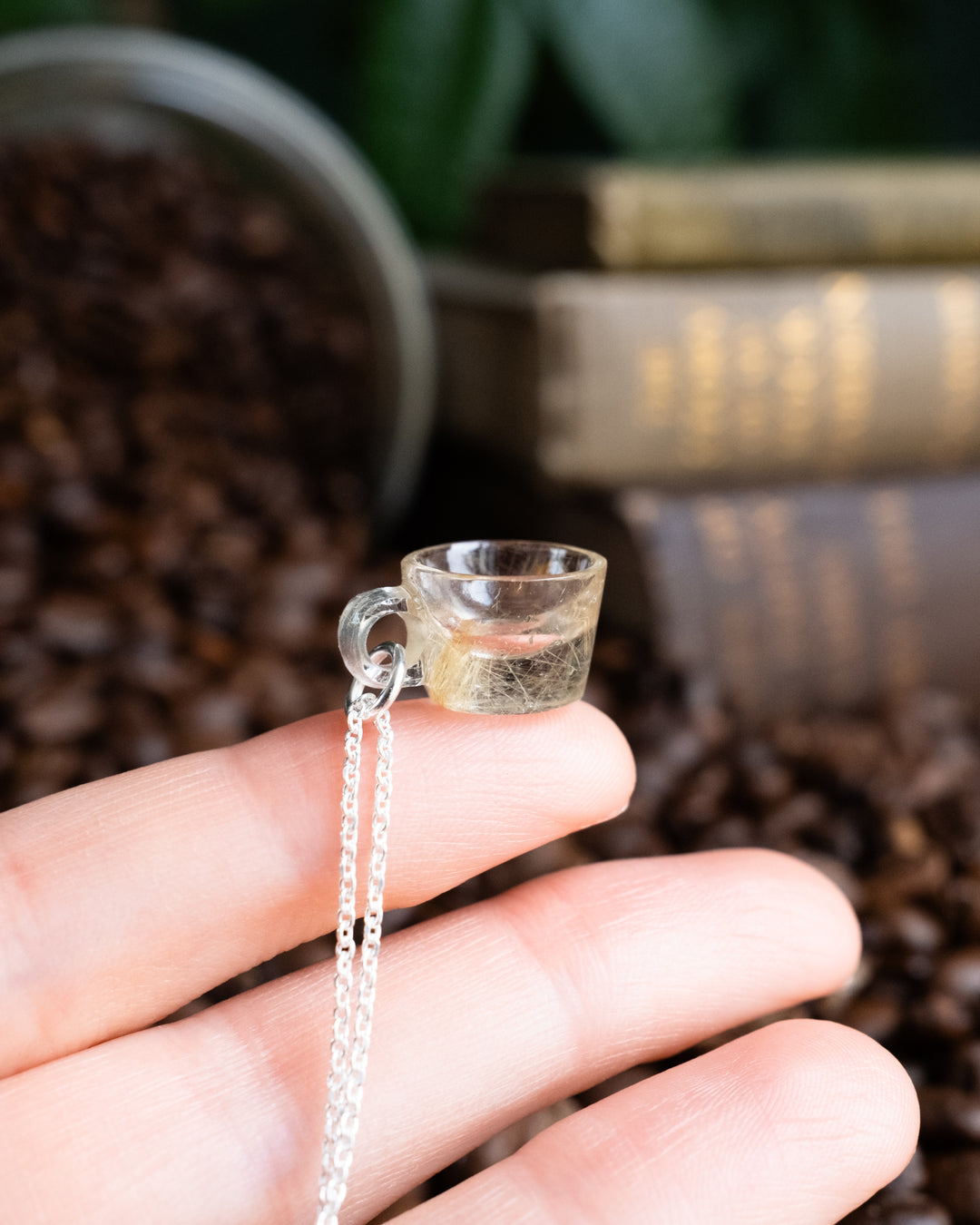 Golden Rutilated Quartz Hand Carved Mug Necklace