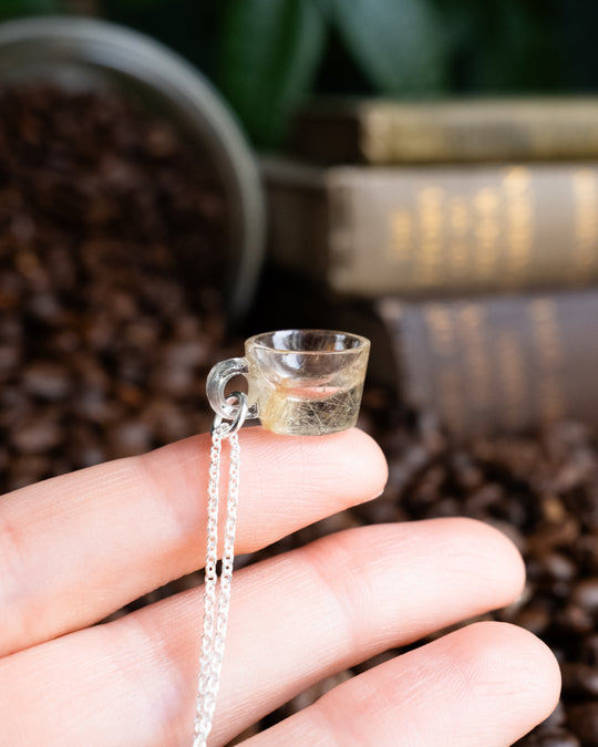 Golden Rutilated Quartz Hand Carved Mug Necklace
