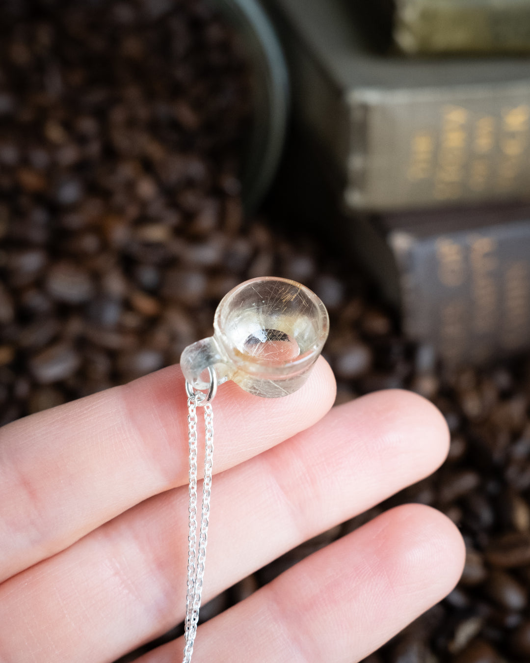 Golden Rutilated Quartz Hand Carved Mug Necklace