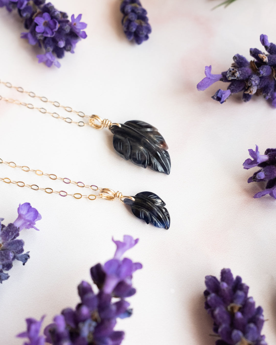 Blue Sapphire Hand Carved Leaf Recycled 9ct Gold Necklace - The Healing Pear