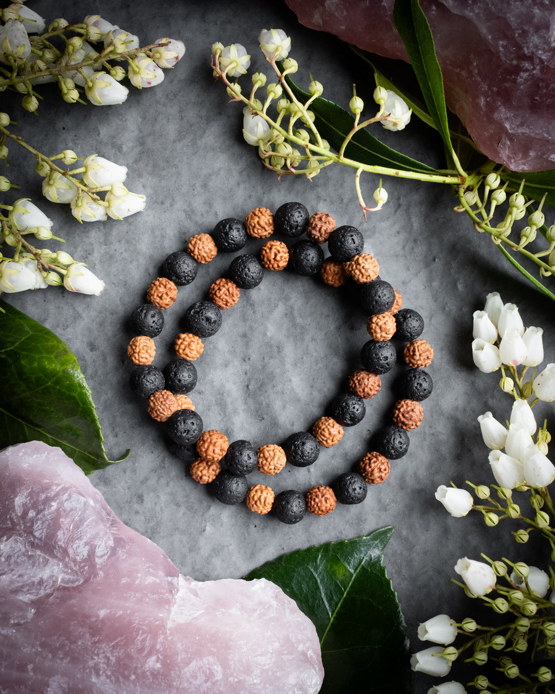 Red Rudraksha &amp; Lava Stone Round Bead Bracelet - The Healing Pear