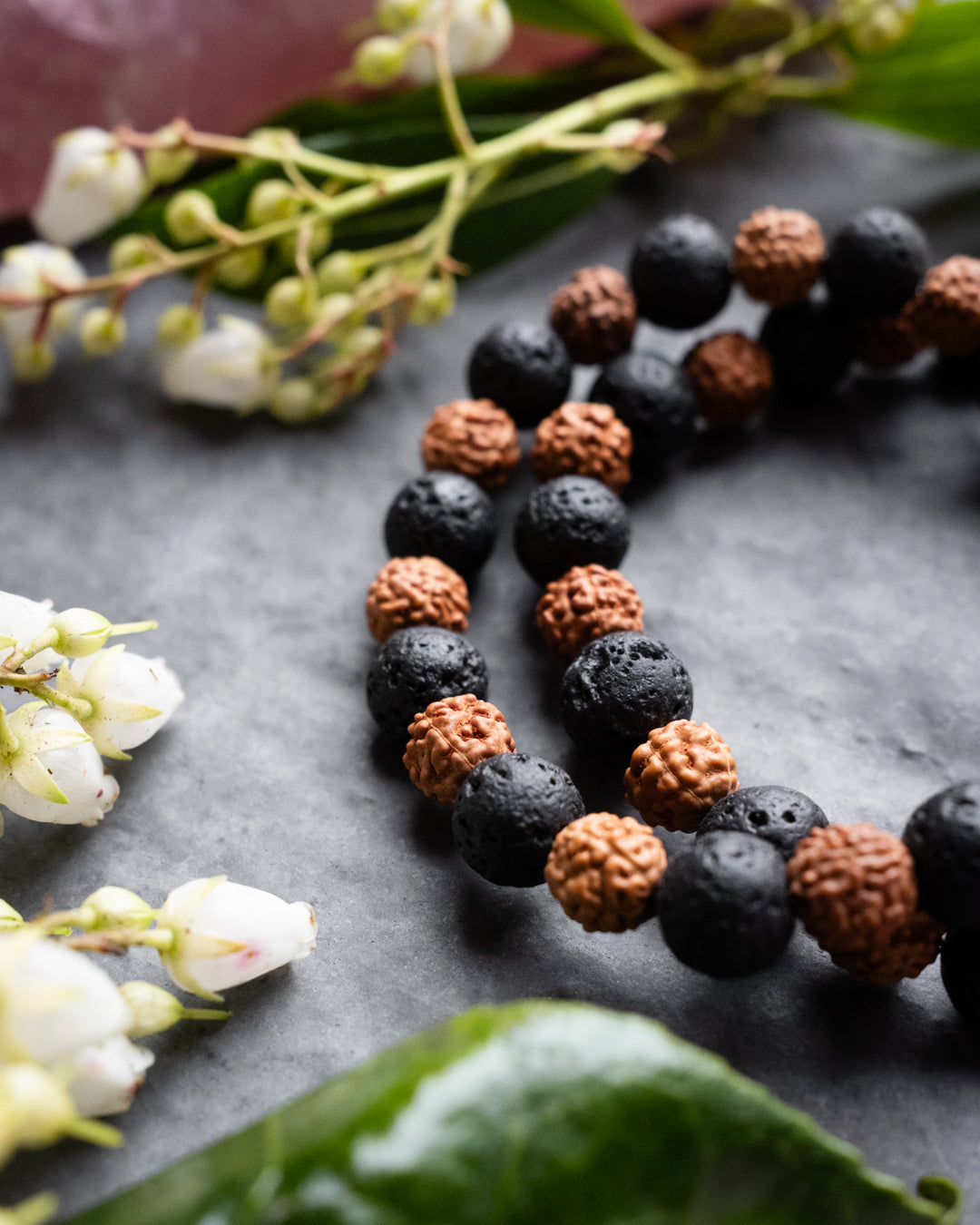 Red Rudraksha & Lava Stone Round Bead Bracelet - The Healing Pear