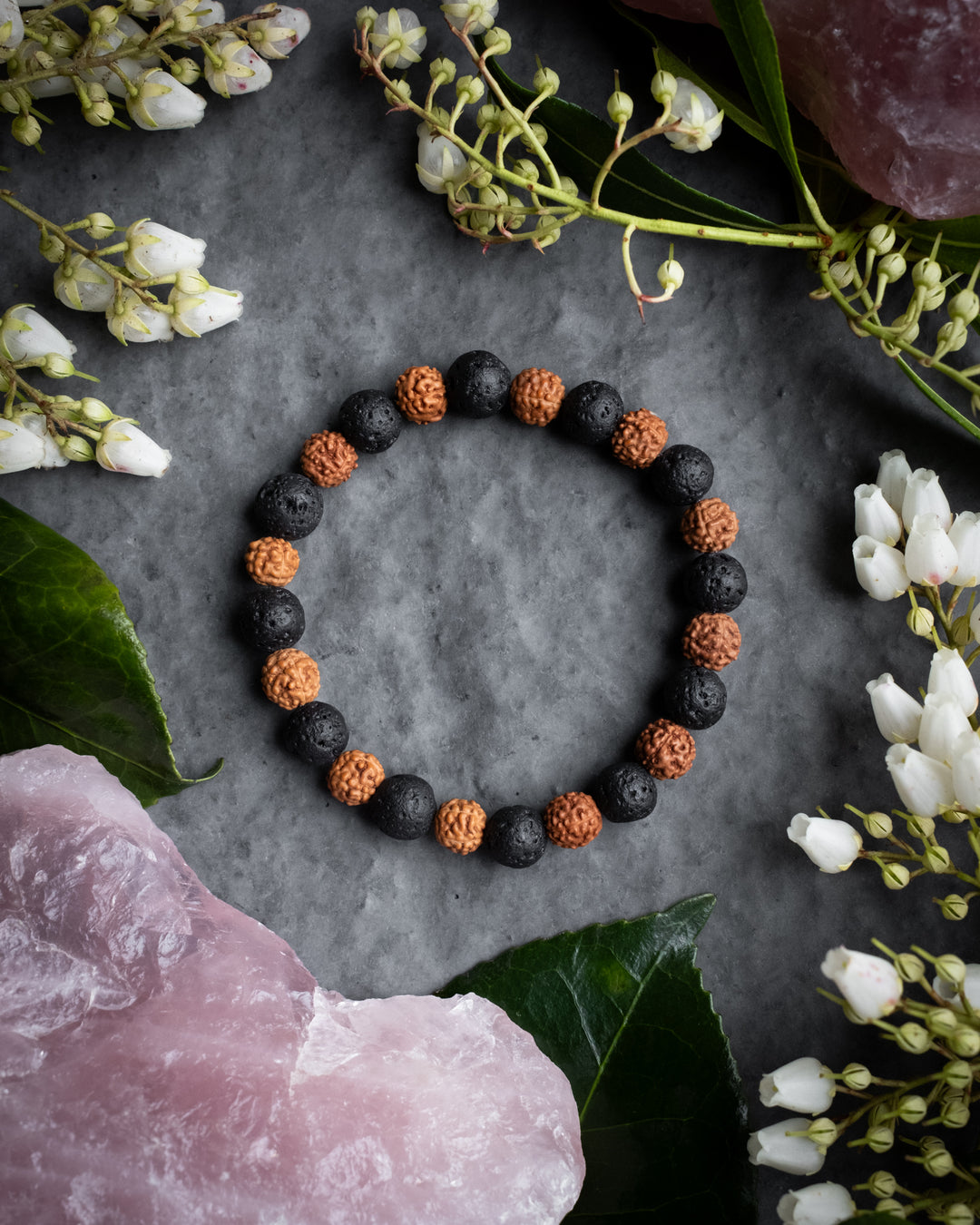 Red Rudraksha &amp; Lava Stone Round Bead Bracelet - The Healing Pear