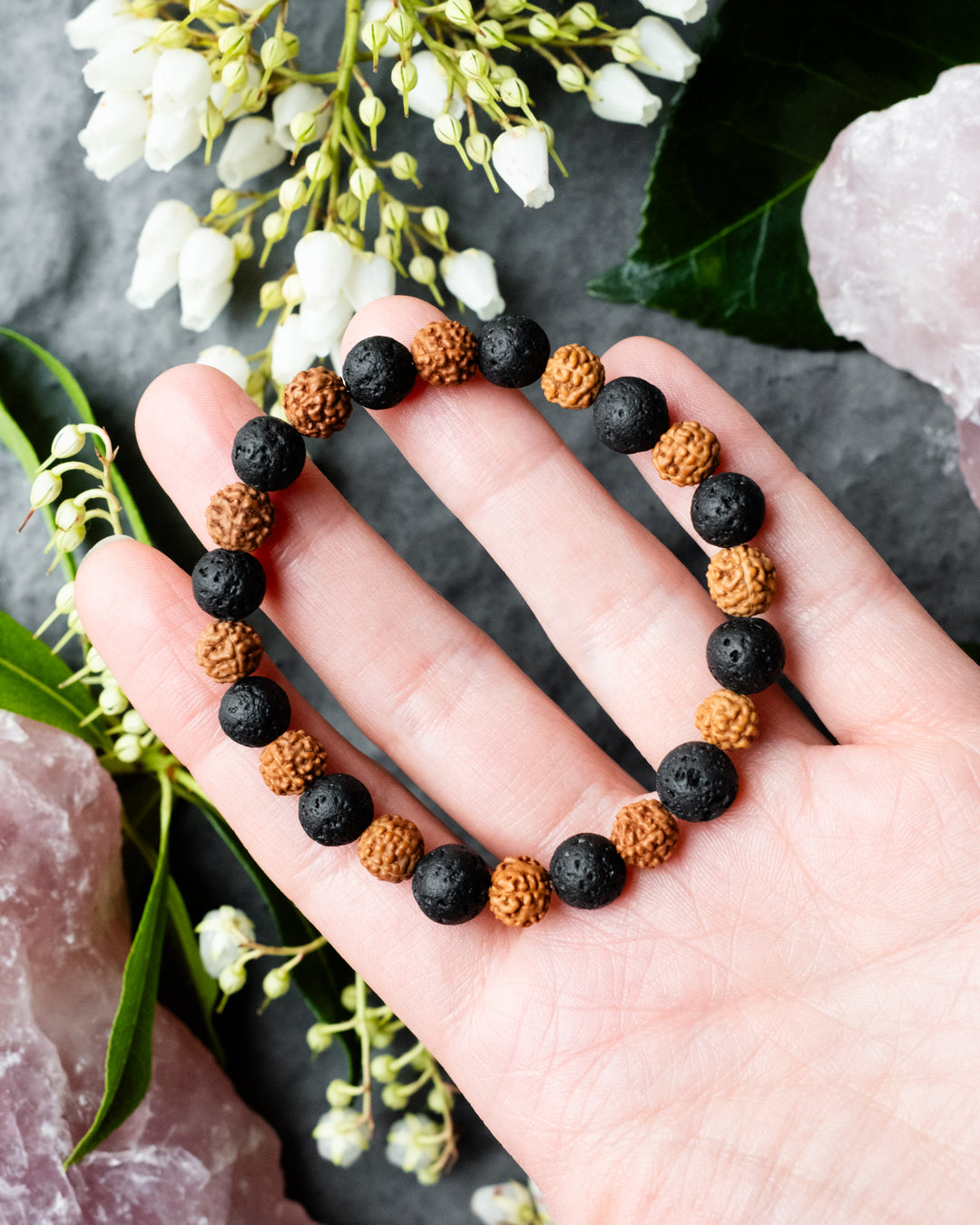 Red Rudraksha &amp; Lava Stone Round Bead Bracelet - The Healing Pear