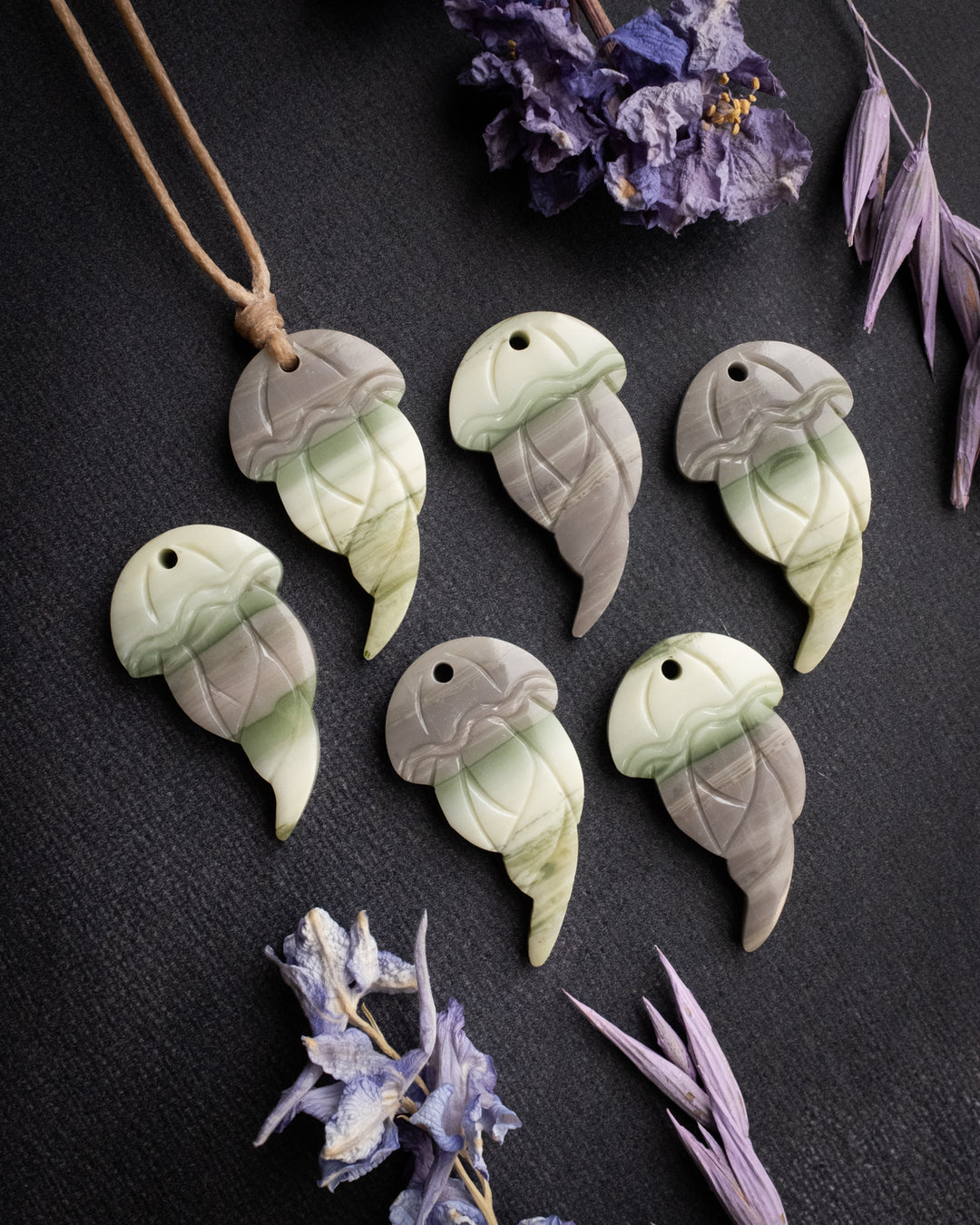 Serpentine Hand Carved Jellyfish Necklace - The Healing Pear