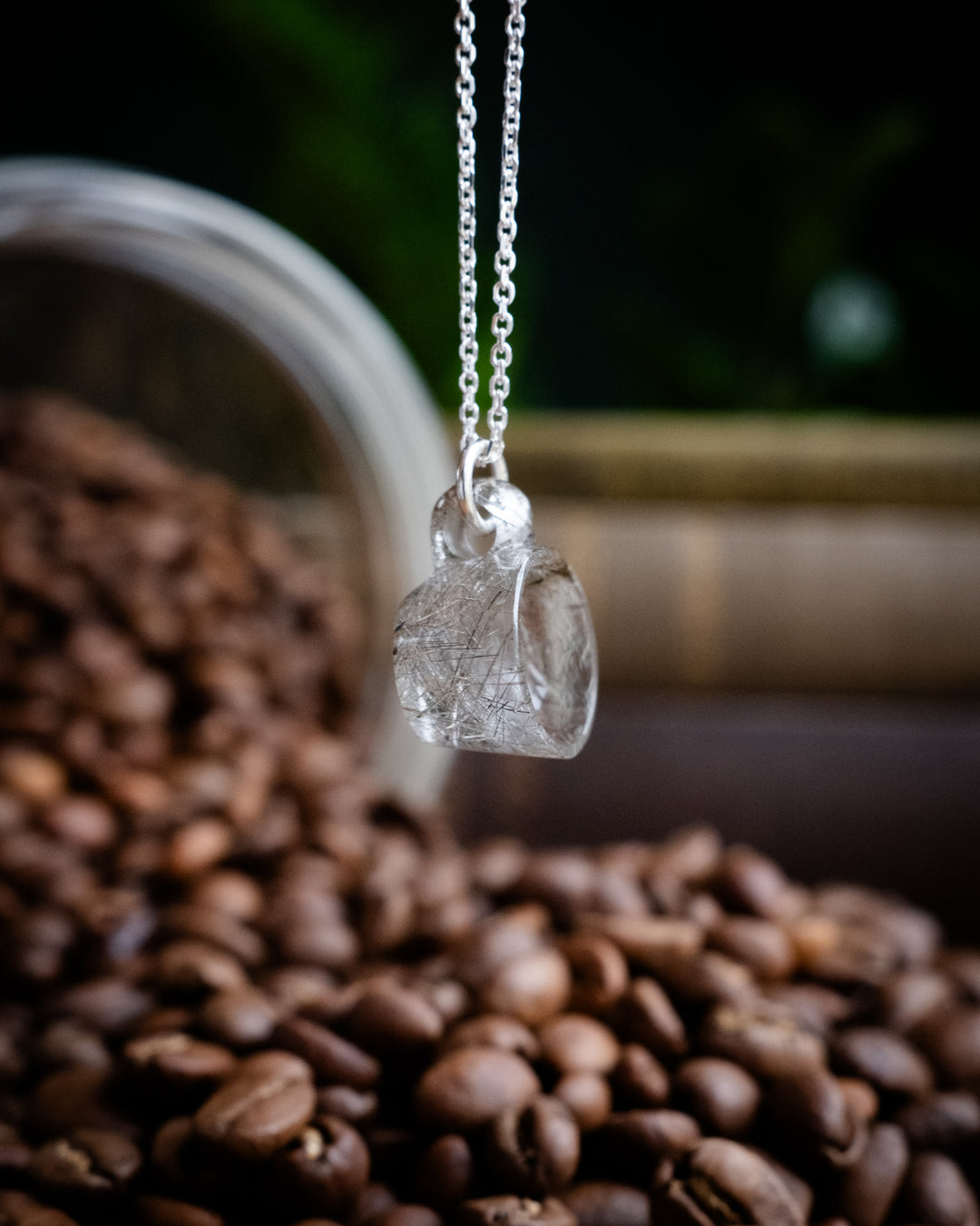 Silver Rutilated Quartz Hand Carved Mug Necklace