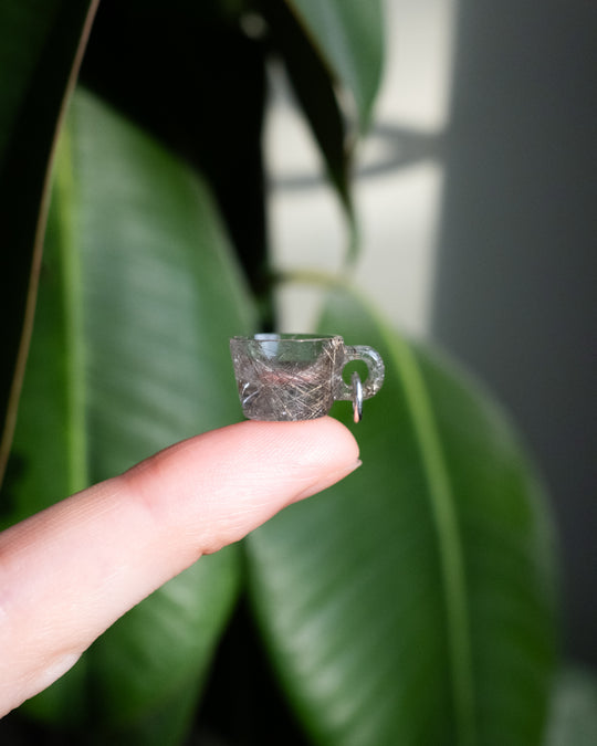 Silver Rutilated Quartz Hand Carved Mug Necklace