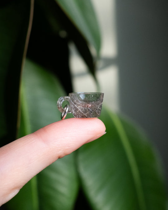 Silver Rutilated Quartz Hand Carved Mug Necklace