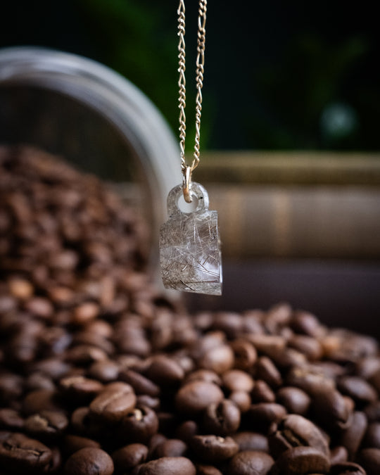 Silver Rutilated Quartz Hand Carved Mug Necklace
