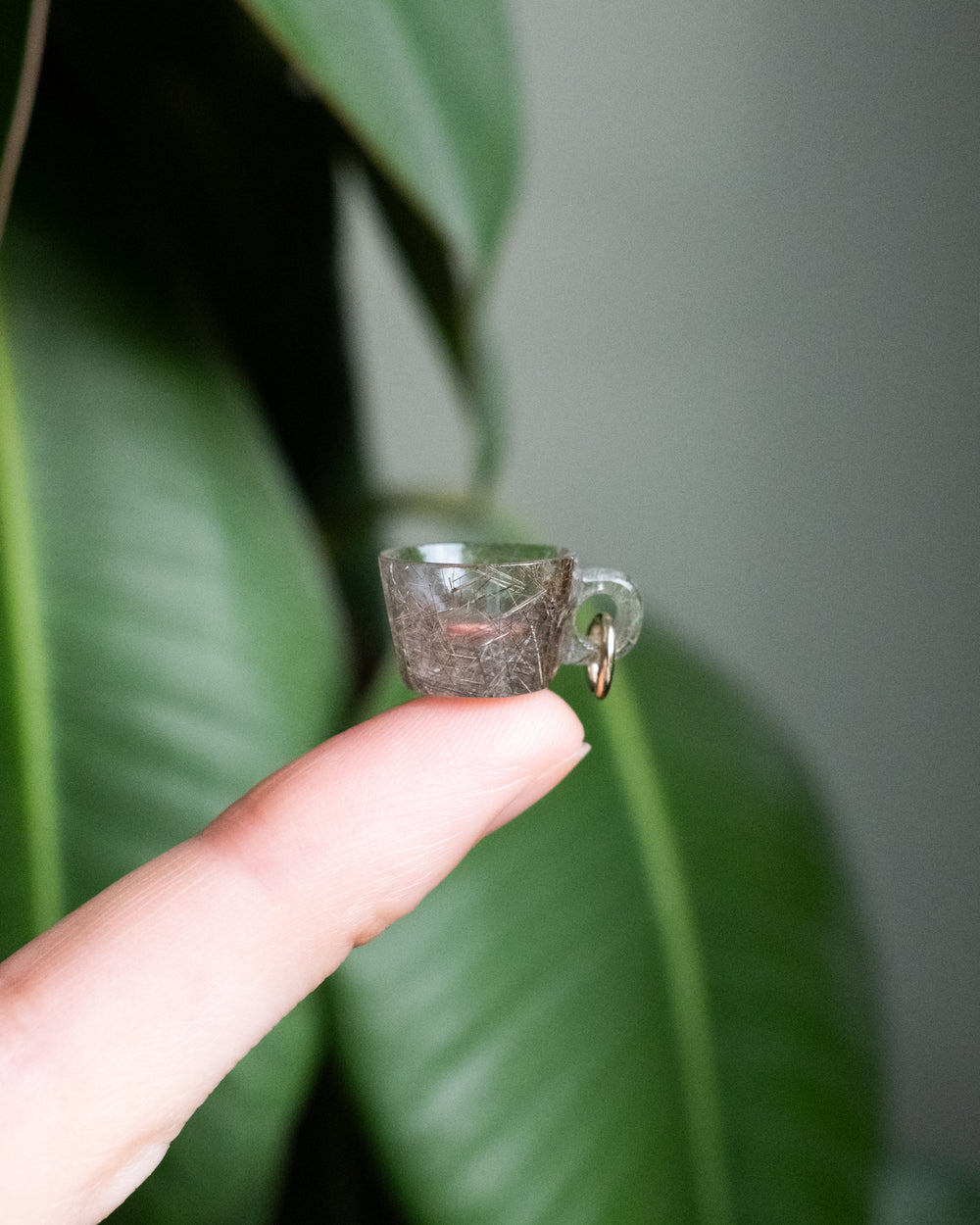 Silver Rutilated Quartz Hand Carved Mug Necklace